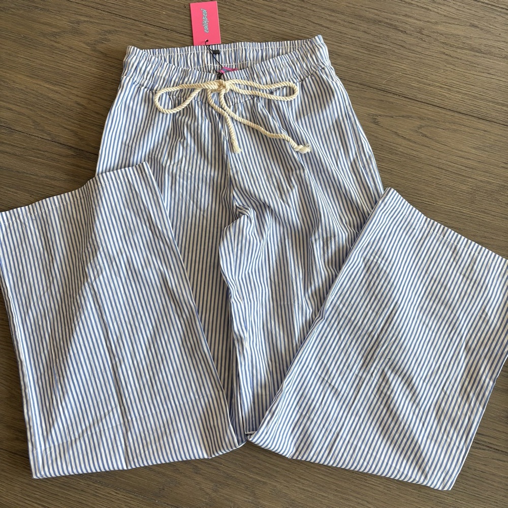 Edikted Blue and White Striped Drawstring Pants